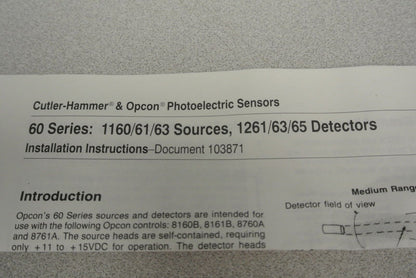 CUTLER-HAMMER & OPCON 1160A-100 SENSOR / SOURCE HEAD w/ 9' CABLE / NEW SURPLUS