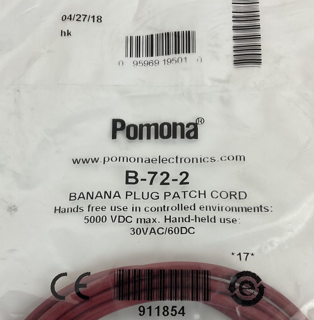 POMONA B-72-2 BANANA PLUG PATCH CORD 5000VDC****LOTOF4****