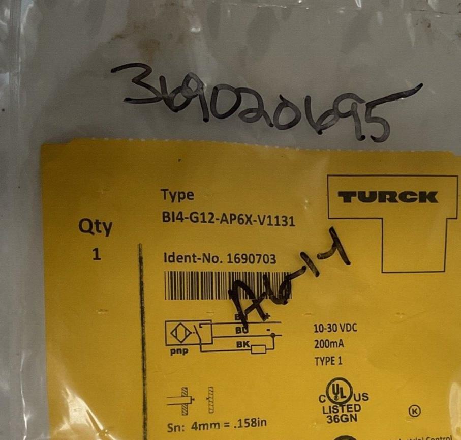 TURCK BI4-G12-AP6X-V1131 INDUCTIVE PROXIMITY SENSOR 10-30VDC 200MA 4MM