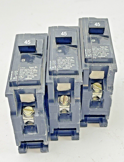 SIEMENS *LOT OF 3* - B145 - CIRCUIT BREAKERS -1 POLE, 45A, 240 VAC, 60Hz TYPE BL