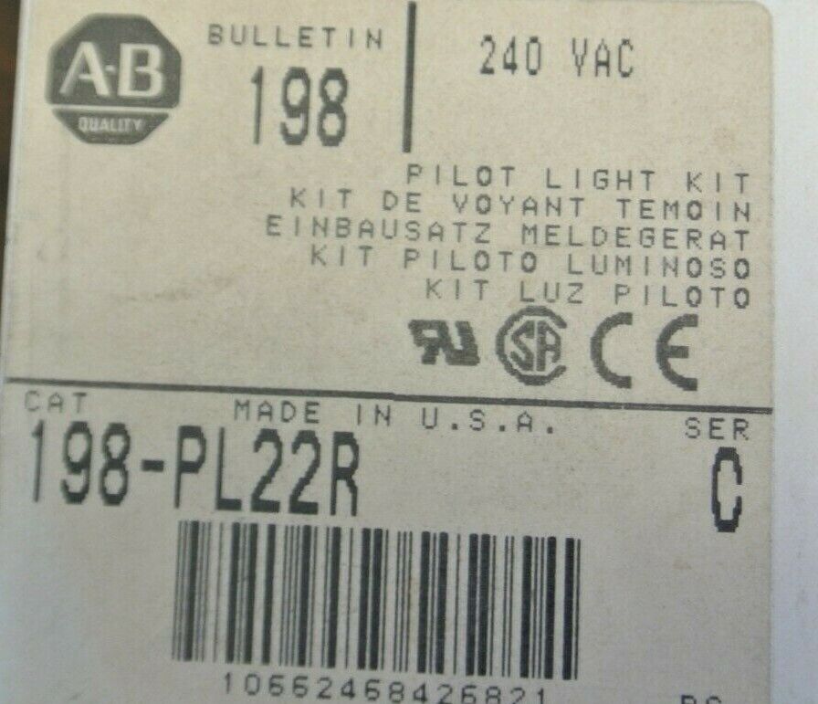ALLEN-BRADLEY 198-PL22R / PILOT LIGHT KIT / 240VAC / RED / NEW SURPLUS / NO BULB
