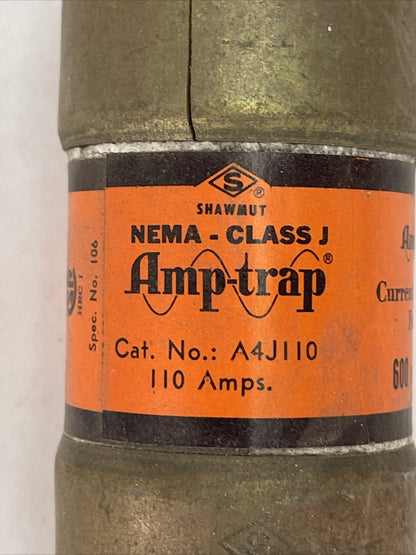 SHAWMUT A4J110 AMP-TRAP CURRENT LIMITING FUSE NEMA CLASS J 110AMP 600VAC