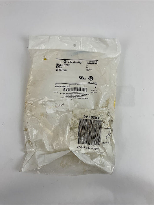 ALLEN BRADLEY 889N-R3HFC-6F QD CORDSET 3PIN 6FT. MINI RIGHT ANGLE SER.B