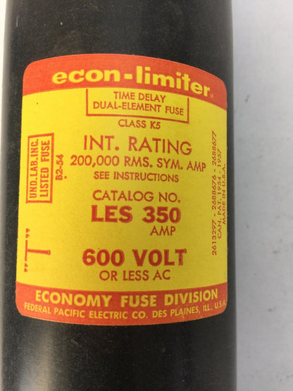 ECONOMY FUSE LES 350 ECON-LIMITER TIME DELAY DUAL ELEMENT FUSE 600VAC 350AMP