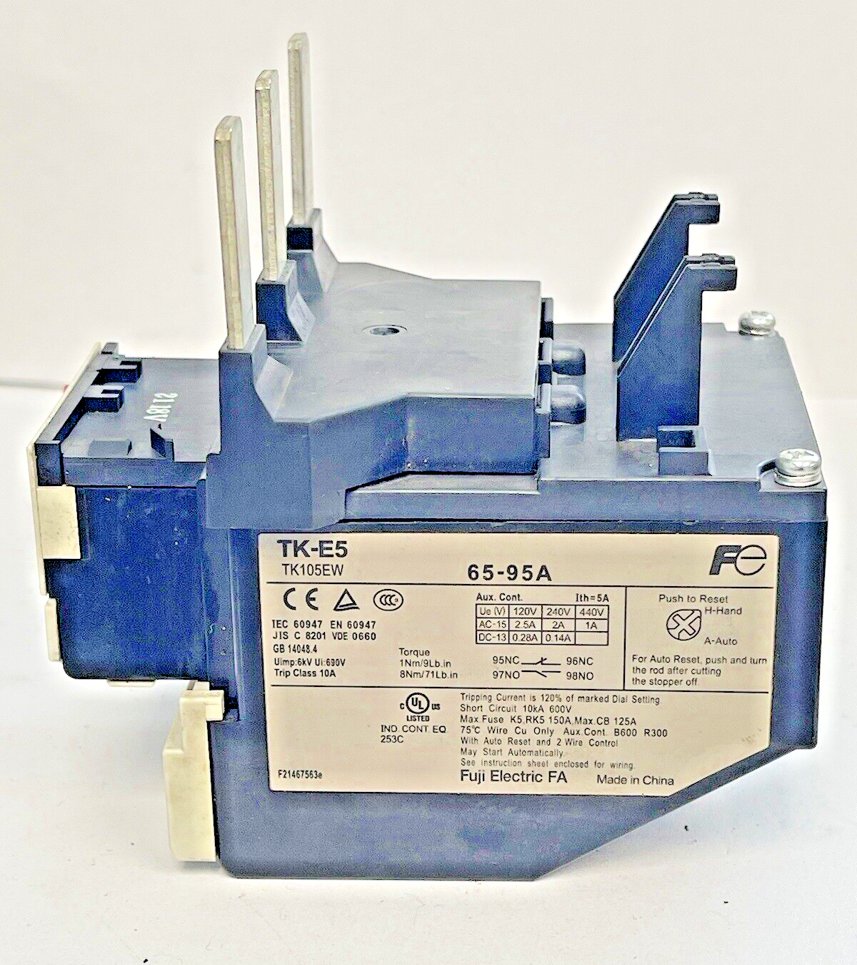 FUJI ELECTRIC TK-E5  THERMAL OVERLOAD RELAY TK105EW  65-95A