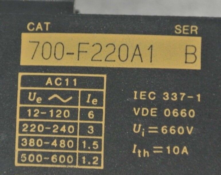 ALLEN BRADLEY 700-F220A1 RELAY, Ser. B