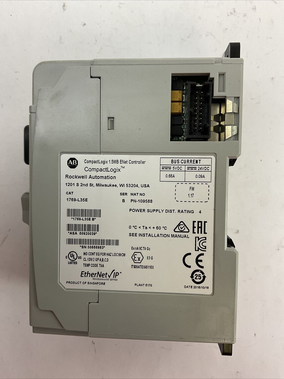 ALLEN BRADLEY 1769-L35E SER B FW REV 1.17 COMPACTLOGIX 1.5MB CONTROLLER