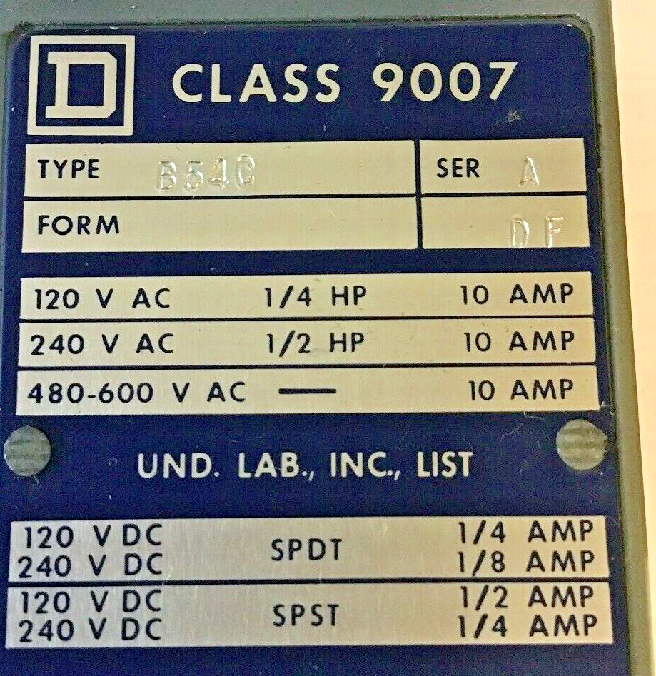 SQUARE D 9007  B54C LIMIT SWITCH SER.A