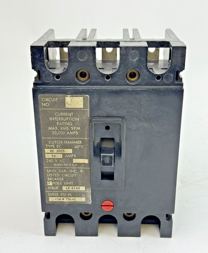 CUTLER-HAMMER - EC3015 - CIRCUIT BREAKER -3 POLE/15 A/240 VAC