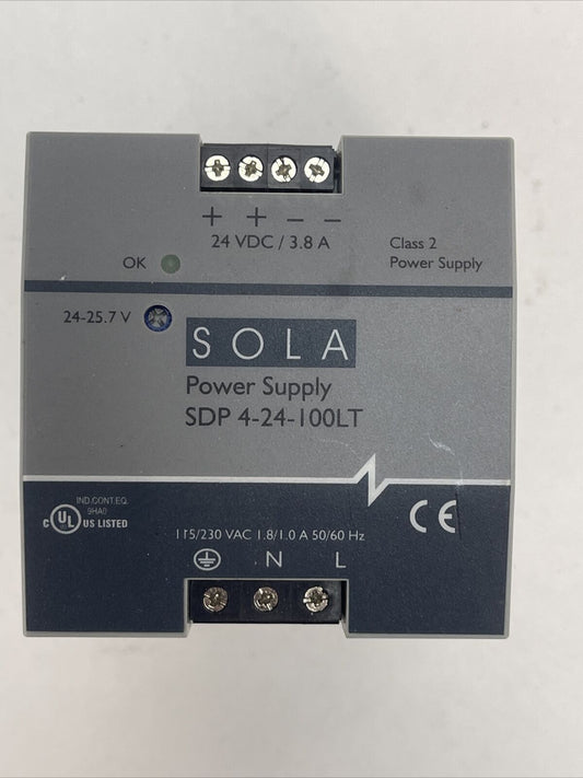 SOLA SDP 4-24-100LT CLASS 2 POWER SUPPLY OUTPUT 24VDC 3.8A INPUT 115/230VAC
