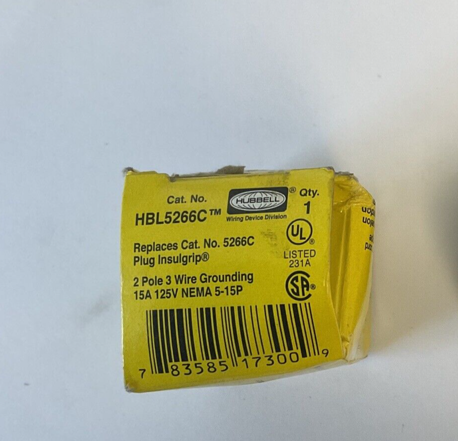 HUBBELL HBL5266C PLUG 2POLE 3WIRE 15A 125V