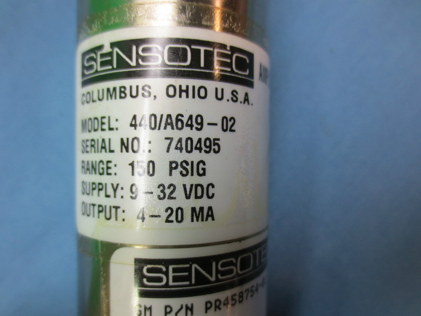 SENSOTEC 440/A649-02 AMPLIFIED TRANSDUCER 150 PSIG RANGE - GM PR458754-01