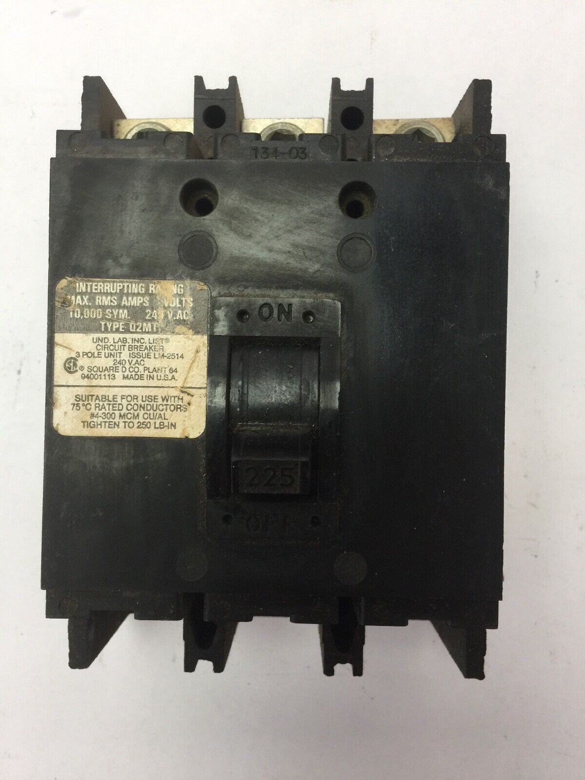 SQUARE D Q2M3225MT CIRCUIT BREAKER 240VAC 225A 3 POLE