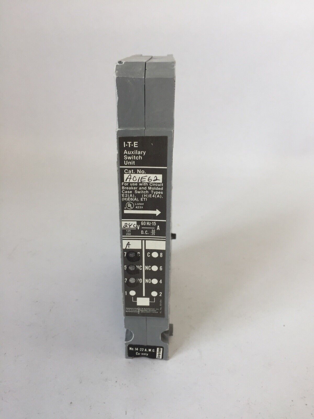 ITE A01E62 AUXILARY SWITCH UNIT 125/250VAC 15A 1/3HP 125/250VDC 0.5/0.25A