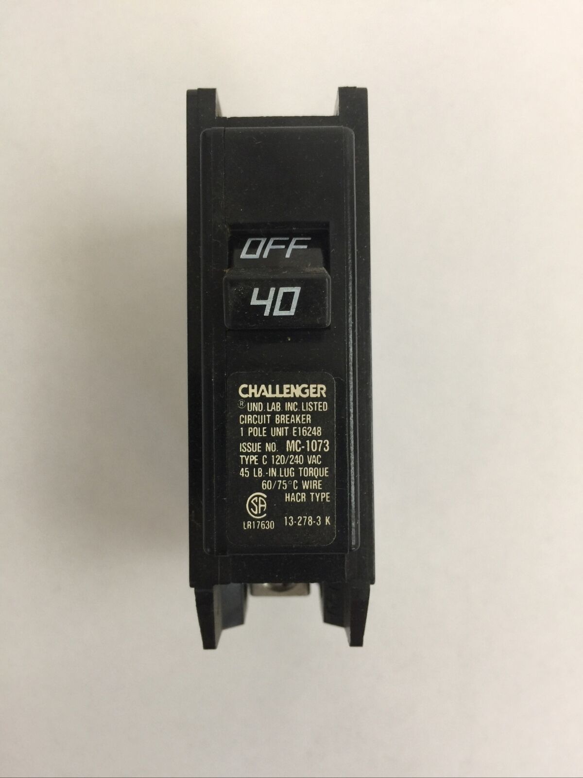 CHALLENGER C140 CIRCUIT BREAKER 40AMP 120/240VAC 1POLE HACR TYPE (LOT OF 10)
