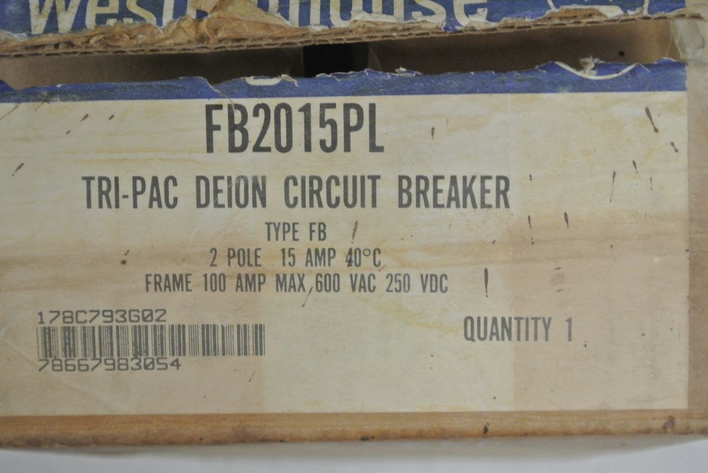 WESTINGHOUSE  FB2015PL TRI-PAC DE-ION CIRCUIT BREAKER / 15A /  NEW SURPLUS