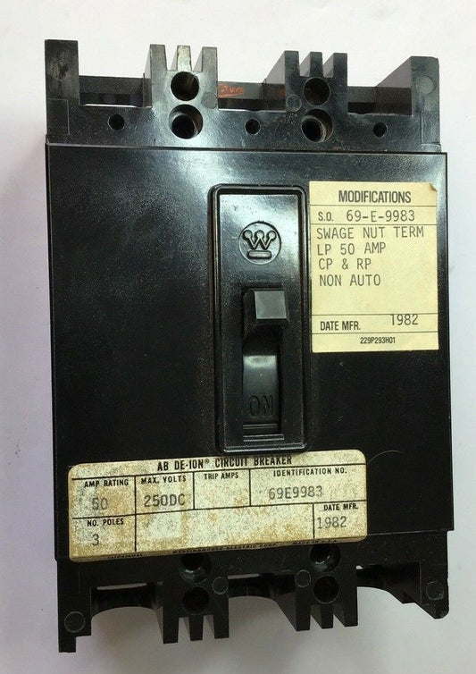 WESTINGHOUSE 69E9983 50A  FB CIRCUIT BREAKER 250VDC 3POLE