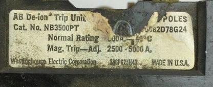 WESTINGHOUSE NB3500PT AB DE-ION TRIP UNIT 500AMP 3POLE MAG TRIP ADJ 2500-5000A