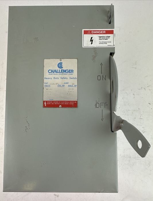 CHALLENGER HD361NFC HD SAFETY SWITCH 600VAC 30AMP 20HP 3 POLE NON-FUSIBLE TYPE 1