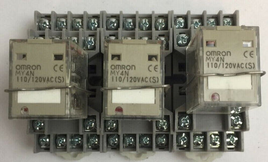OMRON MY4N RELAY 110/120VAC PYF14A-C SOCKET SCREW TERMINAL 300V 10A (LOT OF 3)