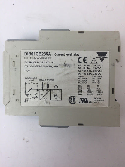 CARLO GAVAZZI DIB01CB235A CURRENT LEVEL RELAY 115/230VAC 50-60HZ