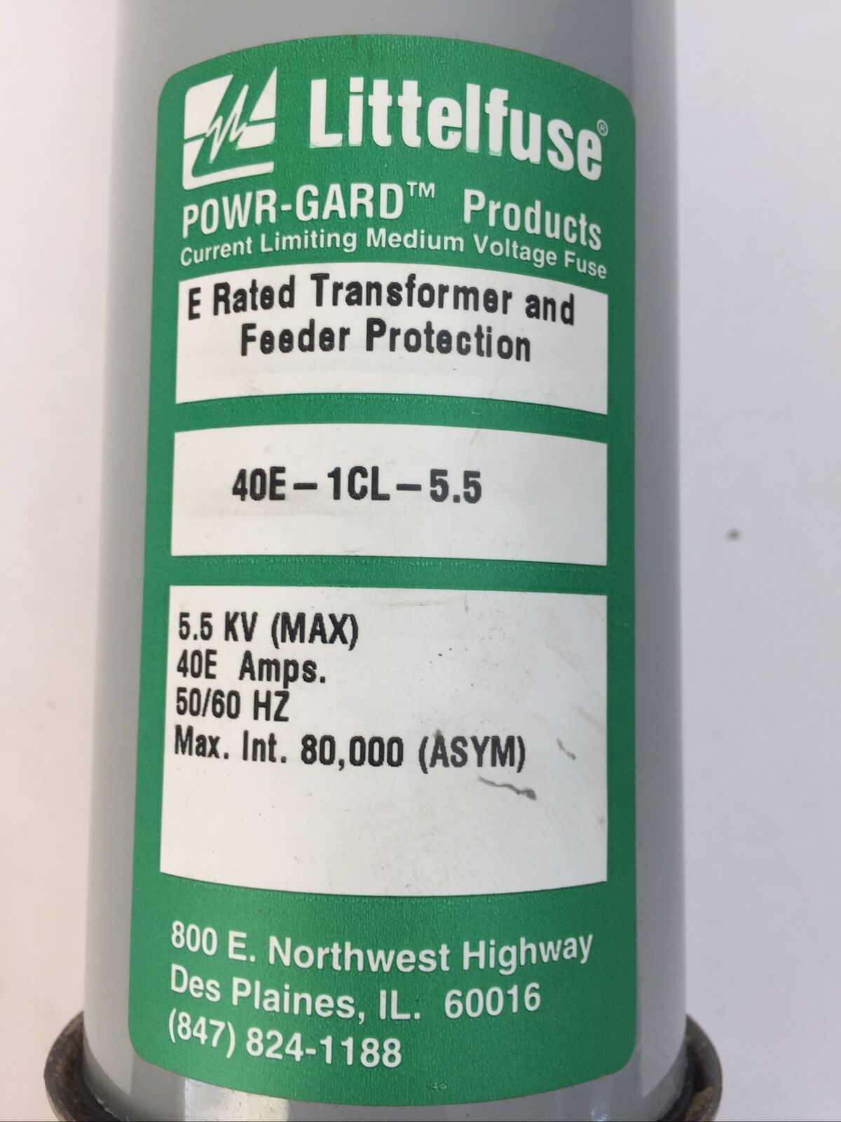 LITTELFUSE 40E-1CL-5.5 E RATED TRANSFORMER AND FEEDER PROTECTION 5.5KV 40E AMP