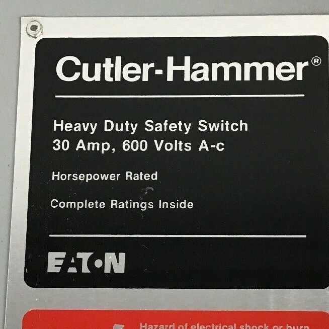 CUTLER HAMMER DH661FDK HEAVY DUTY 30AMP 600V 6POLE FUSIBLE DUSTTIGHT TYPE 12