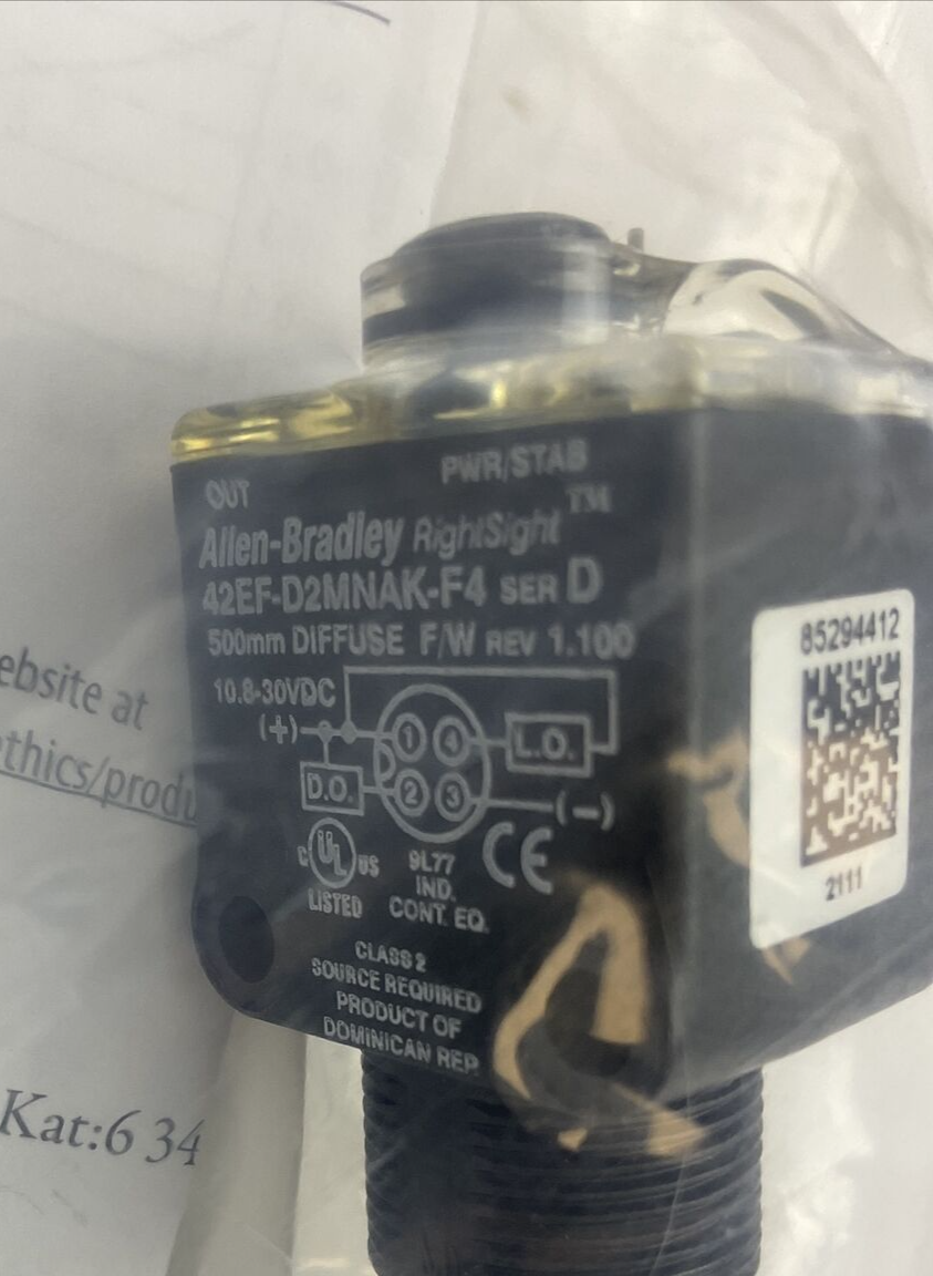 ALLEN BRADLEY 42EF-D2MNAK-F4 DIFFUSE SENSOR 0.5M (1.6FT) 10.8-30VDC REV 1.100
