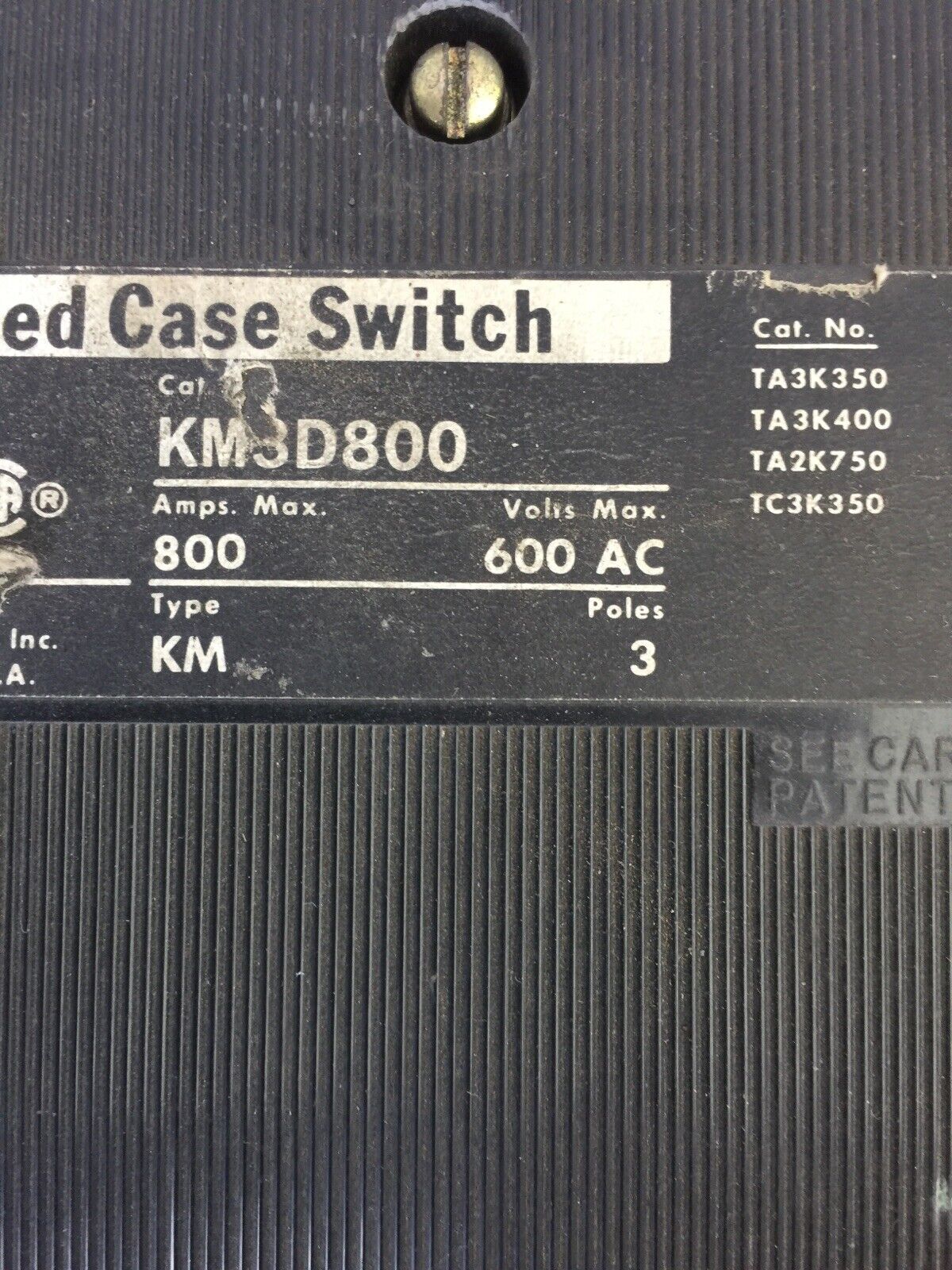 ITE KM3D800 MOLDED CASE SWITCH 800AMP 600VAC 3 POLE