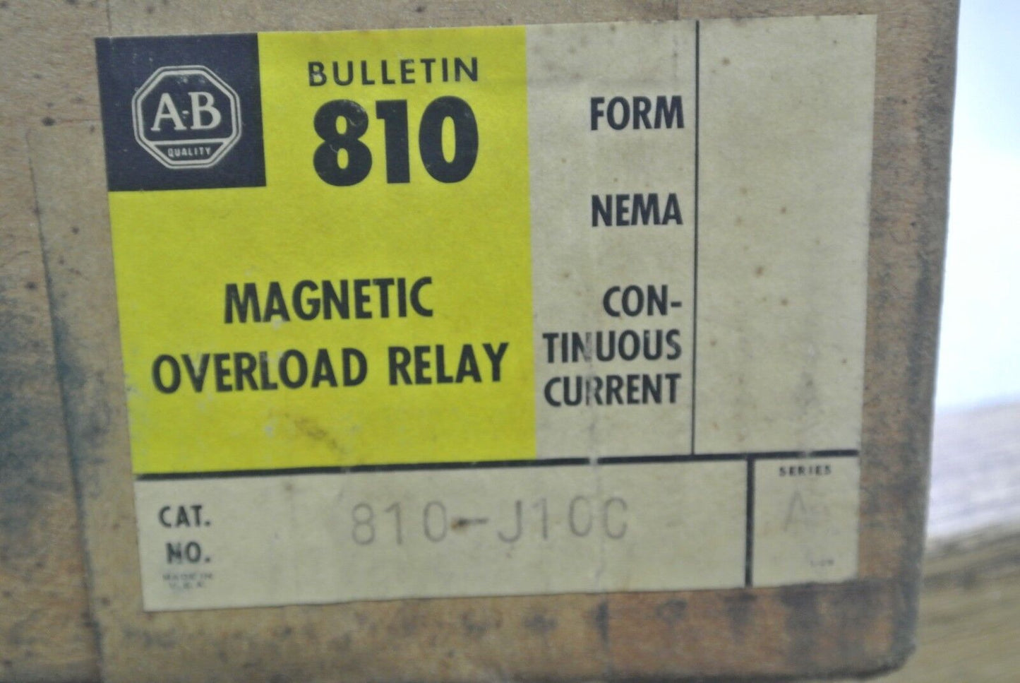 ALLEN-BRADLEY 810-J10C MAGNETIC OVERLOAD RELAY - 40A CONT. - 600V - NEW SURPLUS