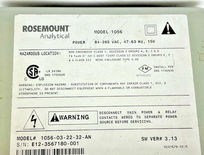 ROSEMOUNT 1056 DUAL INPUT ANALYZER  265VAC 63HZ 15W