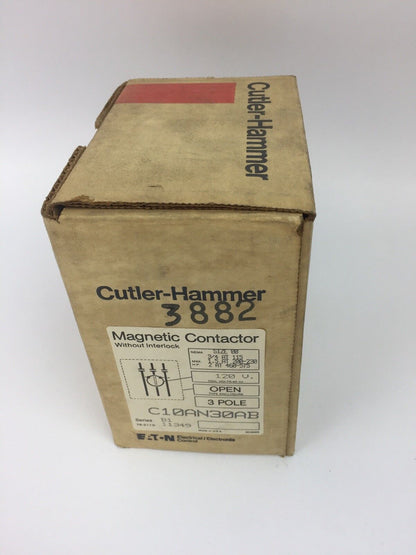 CUTLER HAMMER C10AN30AB MAGNETIC CONTACTOR W/O INTERLOCK COIL 120V 60HZ