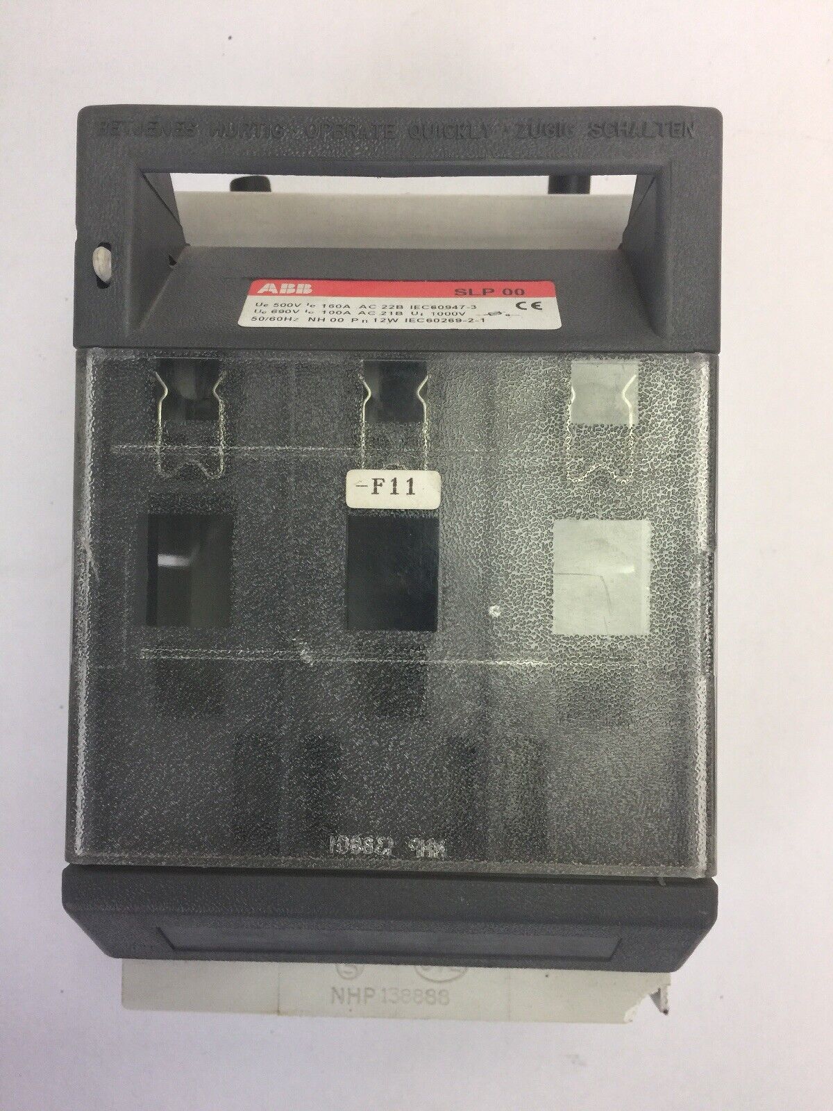 ABB SLP00 FUSE SWITCH DISCONNECTOR Ue 690V 'E 100A AC Ue 500V 'e 160A AC 3 POLE