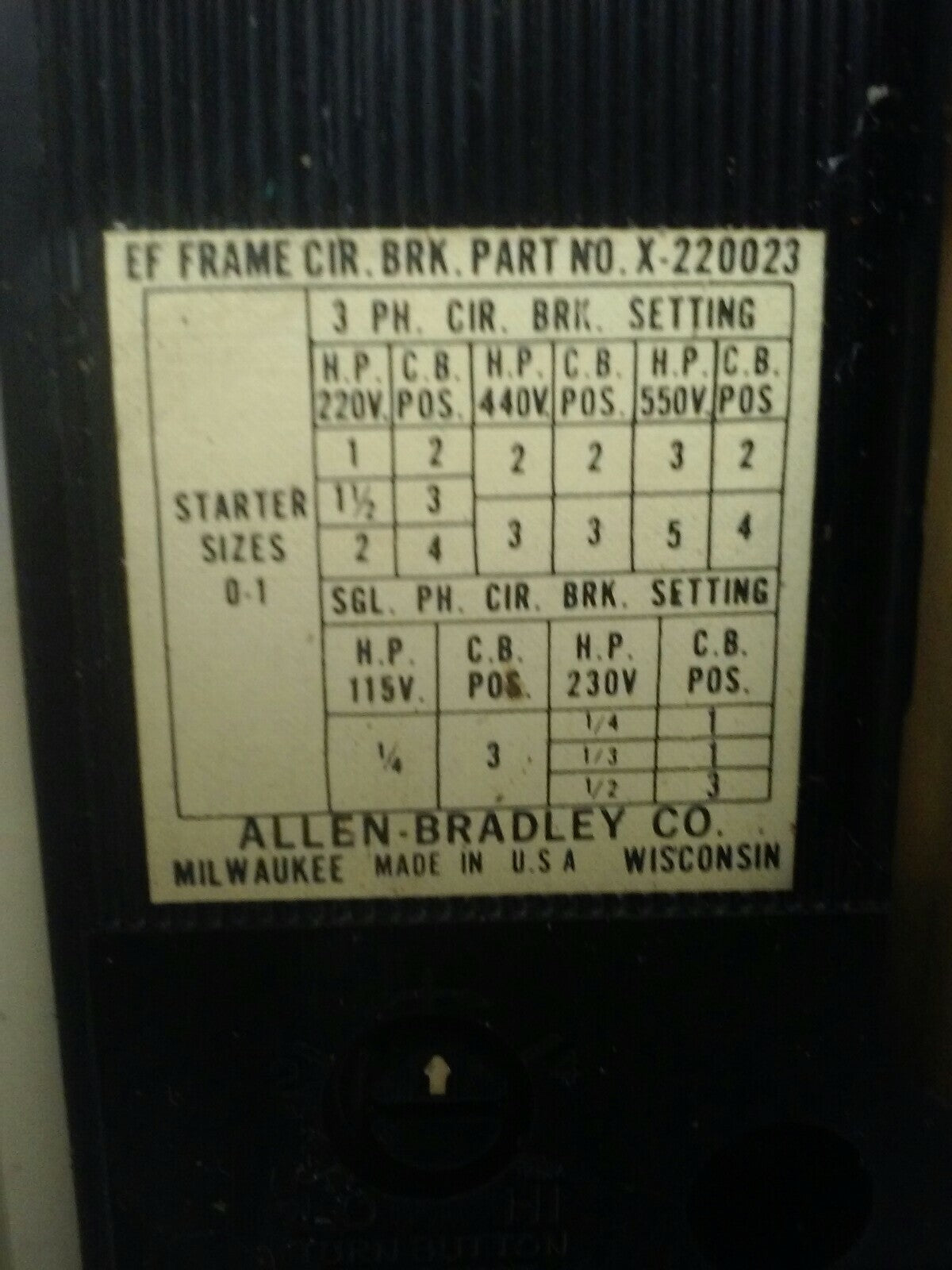 ALLEN BRADLEY SIZE 1 COMBINATION STARTER 872240 SIZE 1 BUL.713 SER. K STARTER