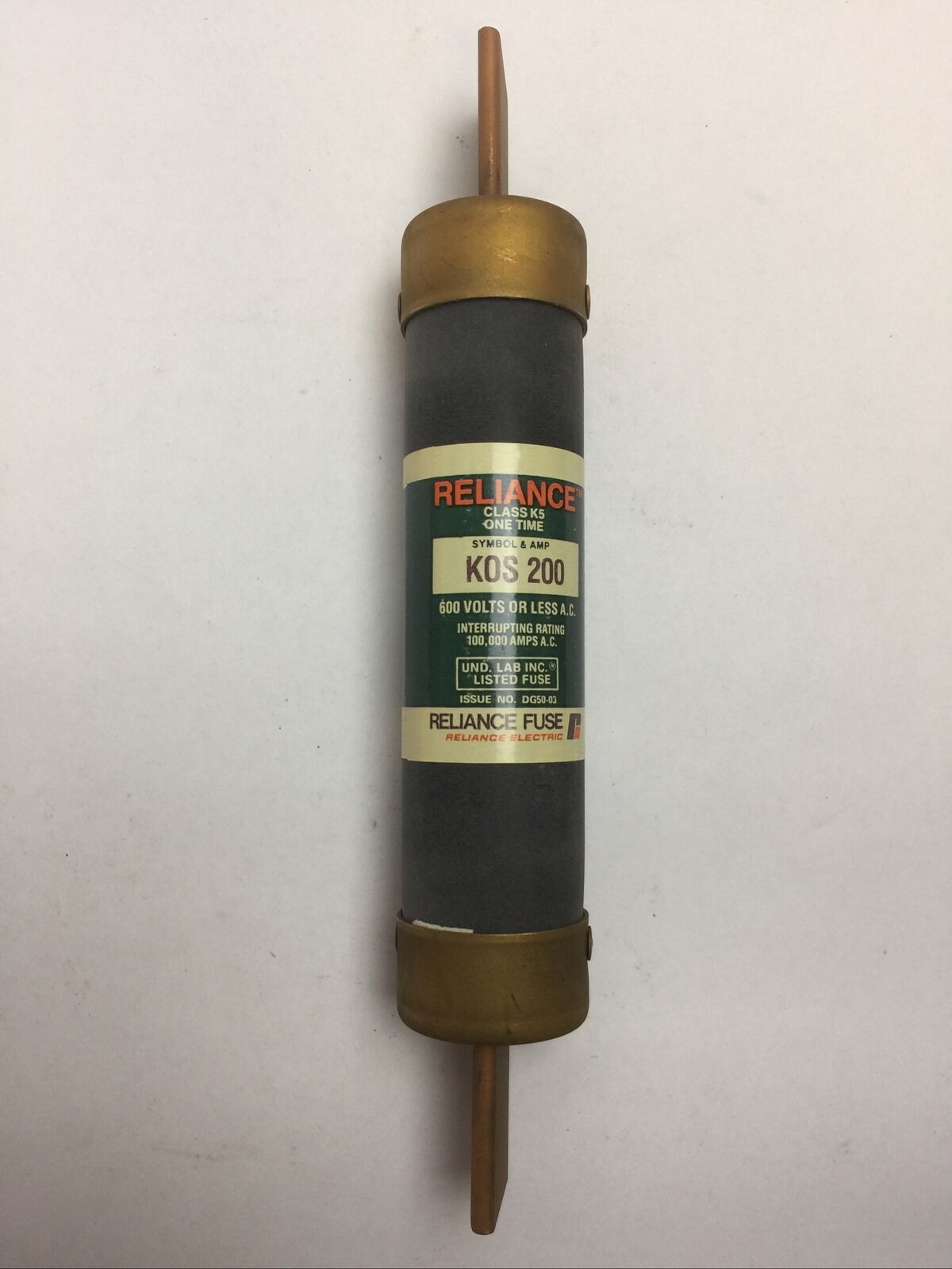 RELIANCE KOS200 CLASS K5 ONE TIME FUSE 200AMP 600VAC