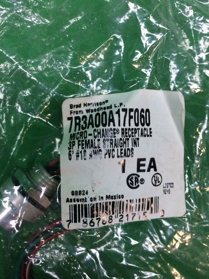 BRAD HARRISON 7R3A00A17F060 MICRO-CHANGE RECEPTACLE 3P FEMALE STRAIGHT INT 6'