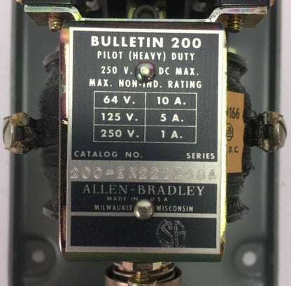 ALLEN BRADLEY 200-EX221Z48 DC CONTROL RELAY 250VDC 10A 2NO-2NC 56D166 COIL 48VDC