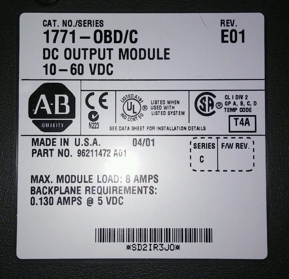 ALLEN-BRADLEY 1771-OBD/C REV E01 DC OUTPUT MODULE 10-60 VDC