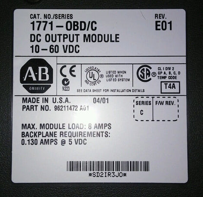 ALLEN-BRADLEY 1771-OBD/C REV E01 DC OUTPUT MODULE 10-60 VDC