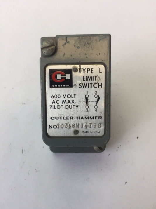 CUTLER HAMMER 10316H9475C TYPE L LIMIT SWITCH 600VAC PILOT DUTY