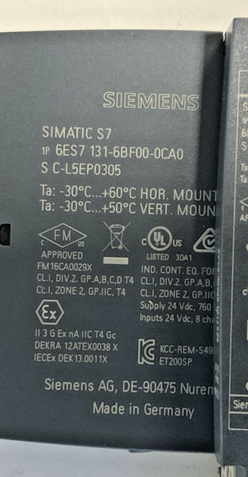 SIEMEN 6ES7 132-6BF00-0CA0 8X24VDC DIGITAL INPUT MODULE W/BASE AND END MODULE