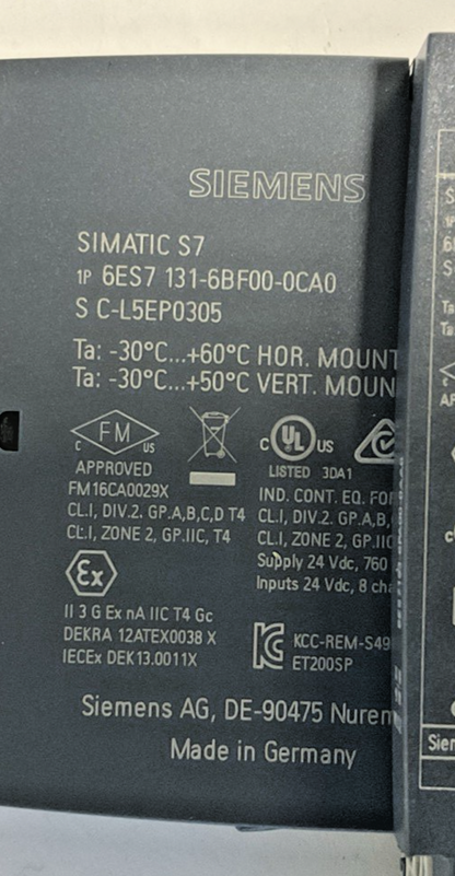 SIEMEN 6ES7 132-6BF00-0CA0 8X24VDC DIGITAL INPUT MODULE W/BASE AND END MODULE