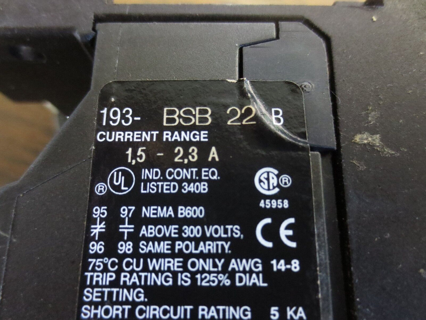 ALLEN-BRADLEY 193-BSB-22 OVERLOAD RELAY - 1.5A - 2.3A
