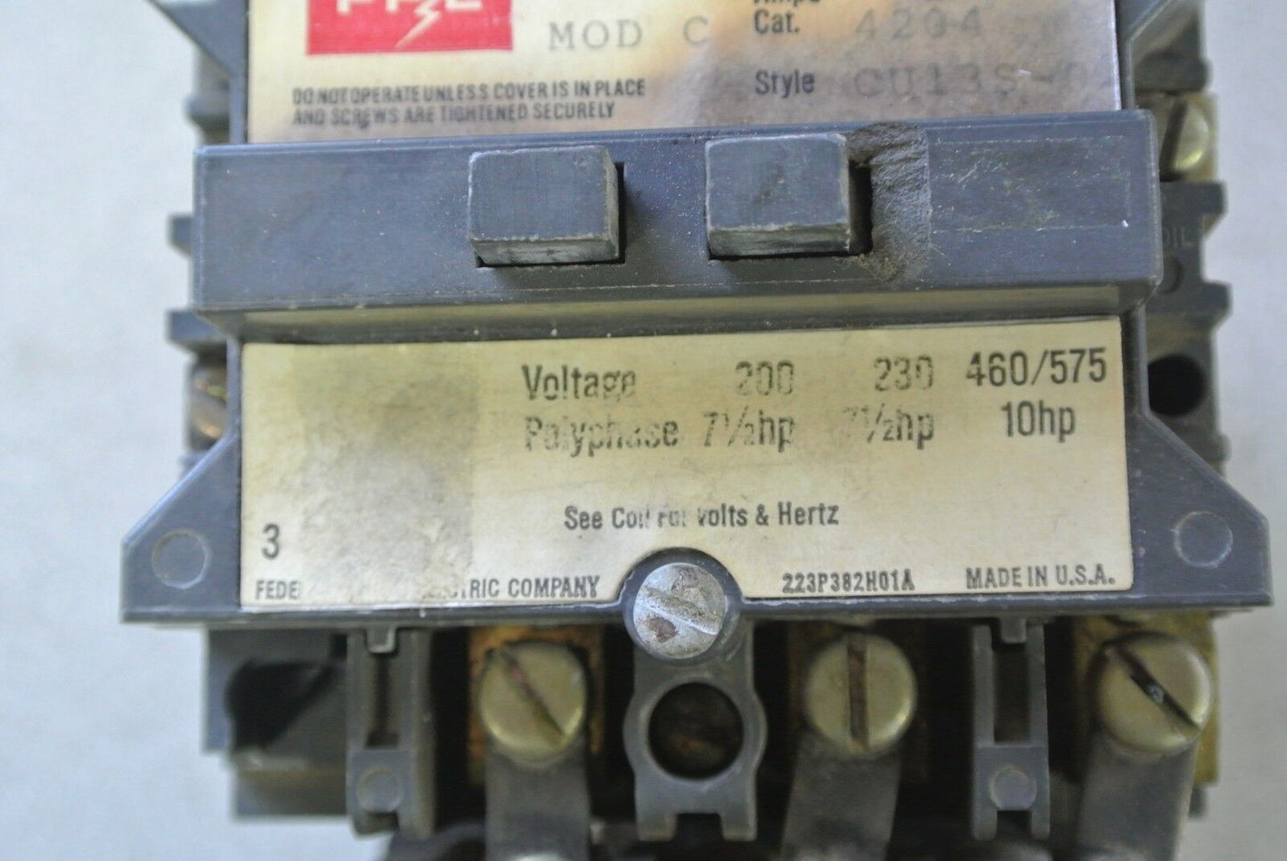 FPE / FEDERAL PACIFIC ELECTRIC 4204 STARTER - MODEL C - 110/115V COIL