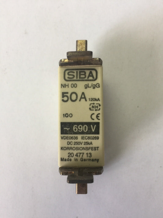 SIBA NH00 gL/gG FUSE 50A 690VAC 120kA 250VDC 25kA (LOT OF 3)