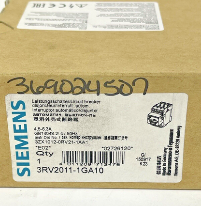 SIEMENS - 3RV2011-1GA10 - CIRCUIT BREAKER / MOTOR PROTECTOR