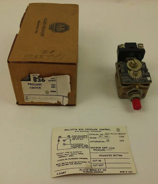 ALLEN BRADLEY 836-AL32-NKCHS, SERIES A, PRESSURE SWITCH, NEW