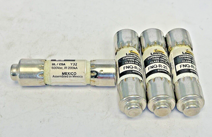 BUSSMANN *LOT OF 4* - FNQ-R-25 - 25 AMP, 600 VAC, TIME-DELAY, CLASS CC FUSES