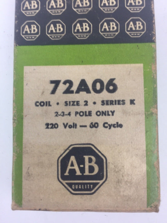 ALLEN BRADLEY 72A06 COIL 220V 60CY SIZE 2 SERIES K 2-3-4 POLE ONLY