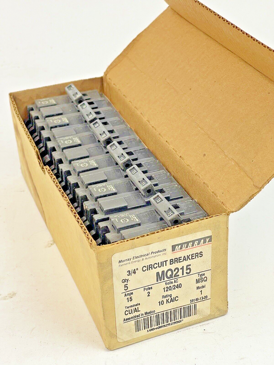 MURRAY *BOX OF 5* - MQ215 - 15A, 2 POLE 3/4" CIRCUIT BREAKERS, 120/240 VAC